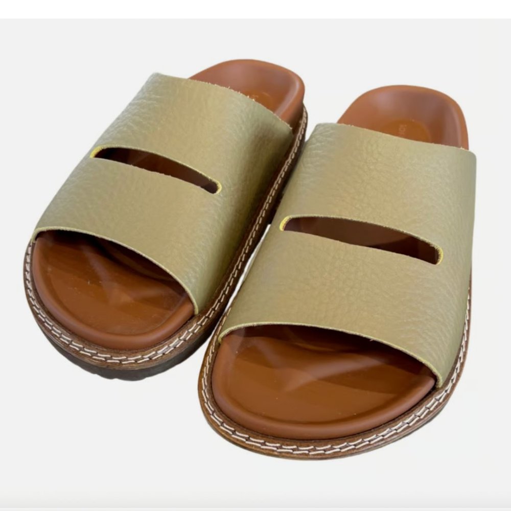 Sofie D'Hoore Fabia Leather Mule Sandals Khaki, Sz 40